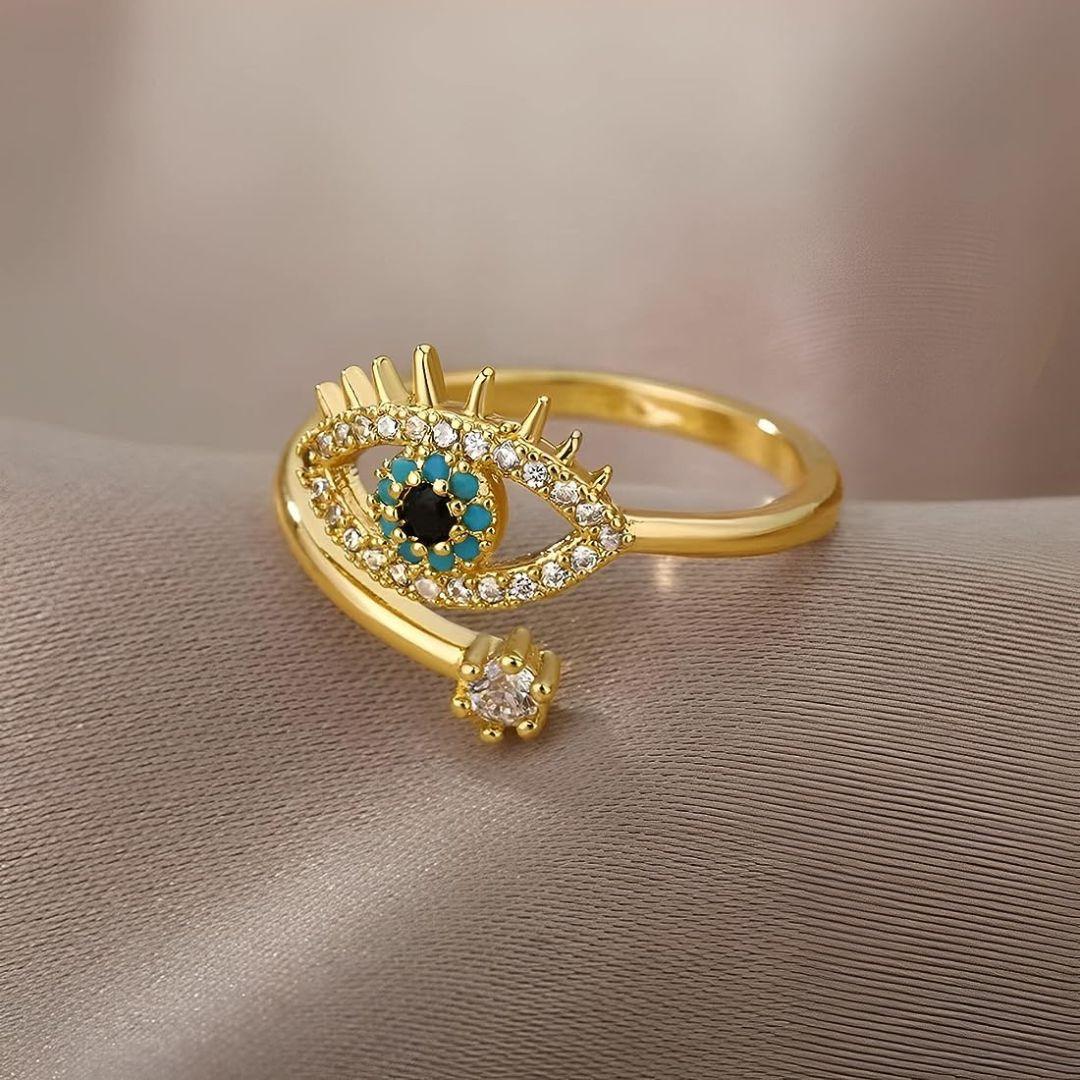 Exquisite Evil Eye Gold Ring - midzumi