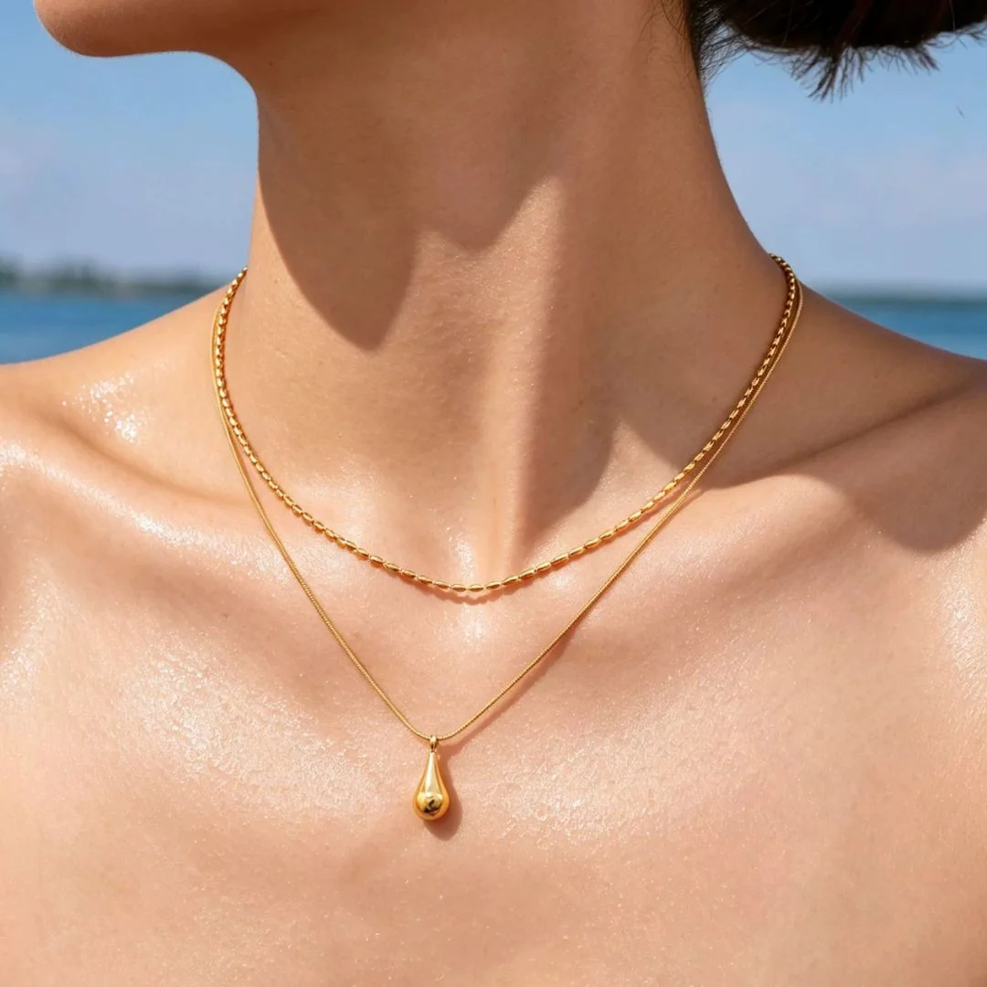 Bold Bead Teardrop Duo Necklace - midzumi