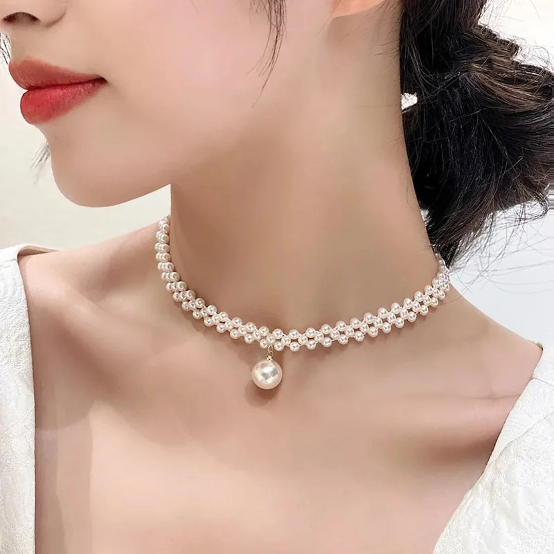 Gilded Pearl Choker Necklace - midzumi